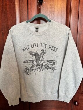 Gildan Gray 'Wild Like The West' Graphic Crewneck